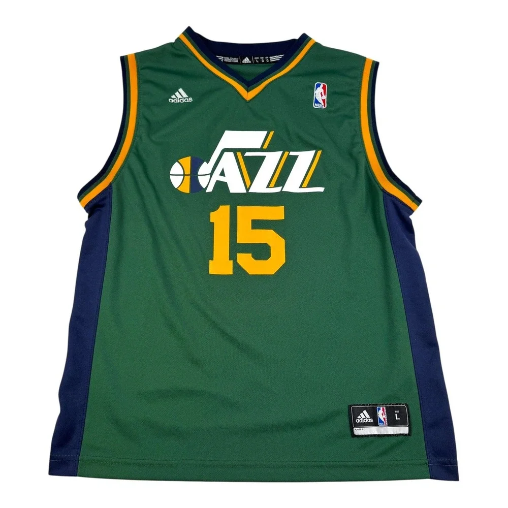 Utah Jazz Basketball Jersey Youth Large Green Navy NBA Adidas Derrick Favors 15